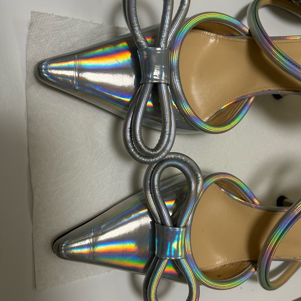 Mach & Mach pointed toe iridescent double bow heels